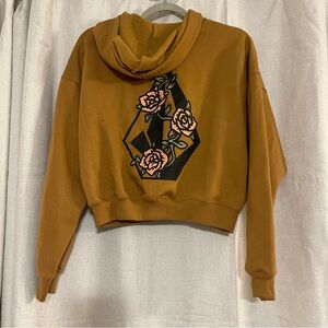 Volcom Women's Cropped Zip Hoodie Floral Volcom Logo